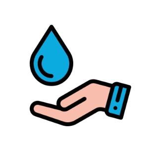 Ilustração de uma mão e uma gota d'agua