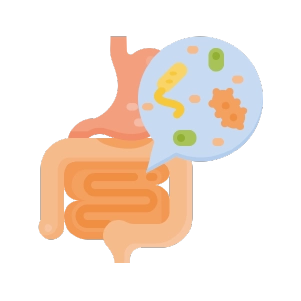 Ilustração de um intestino, com distúrbios gastrointestinais